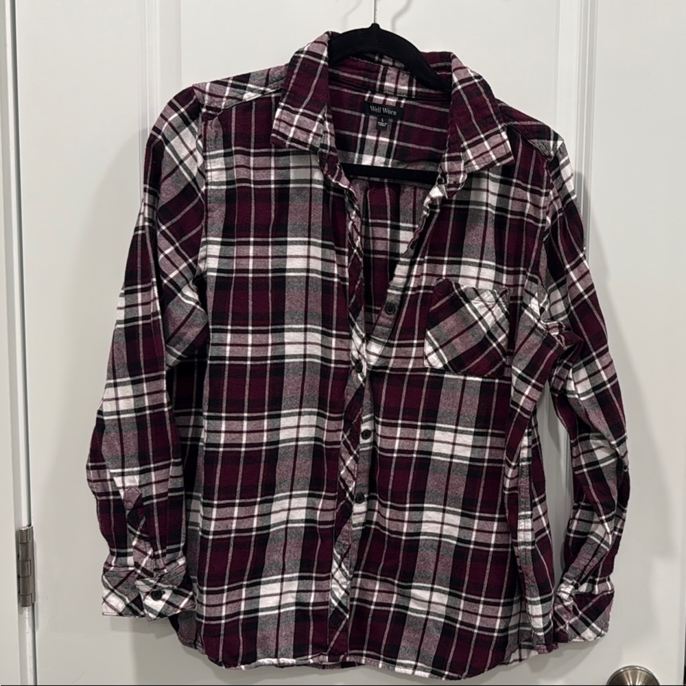 Well Worn White and Purple Button Down Shirt